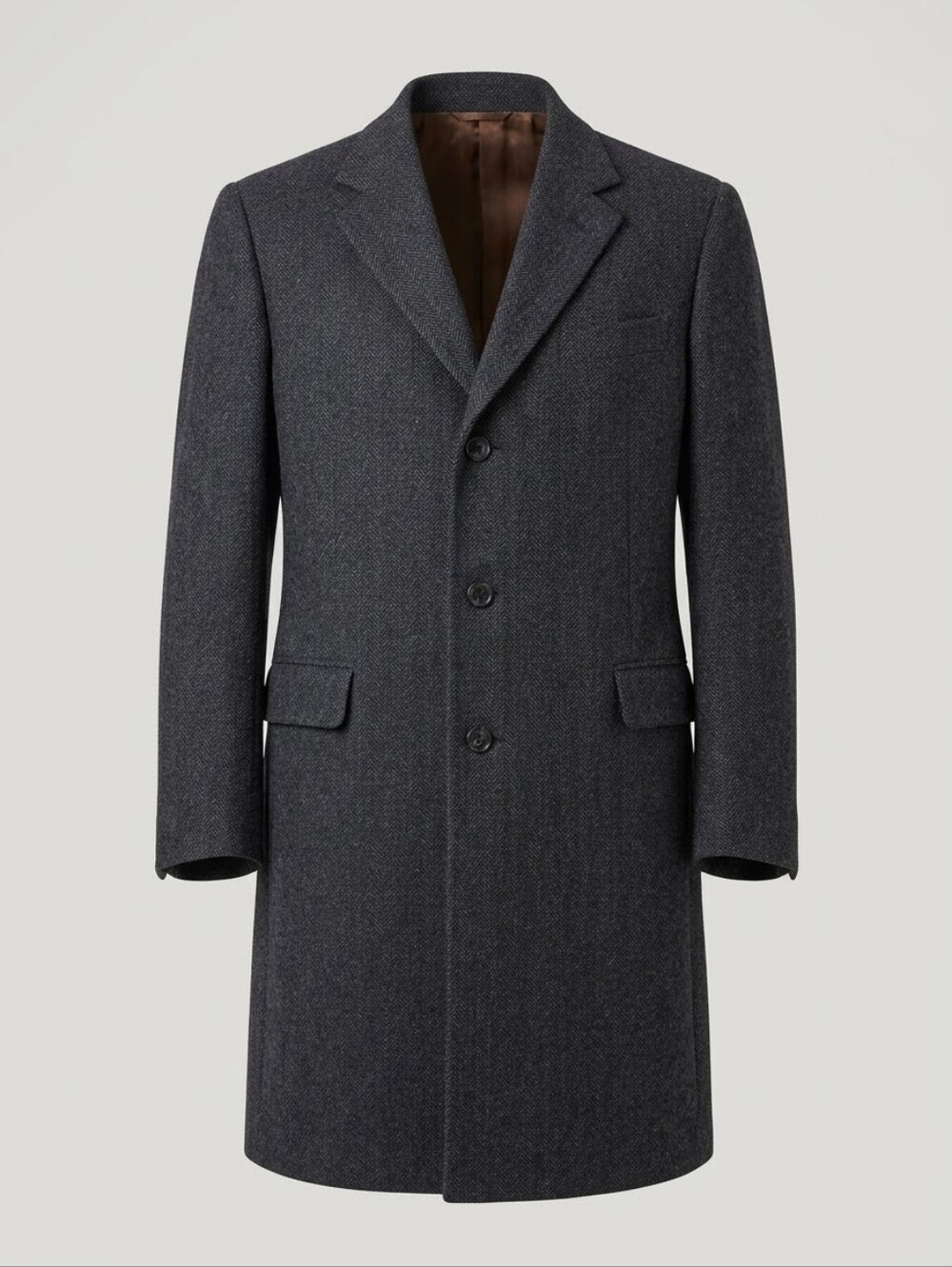 70s Scottish Piper Pure Wool Herringbone Overcoat BlueGray TrenchCoat Men L- 42R